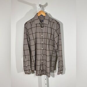 Bugatchi Contrast Cuff Plaid Shirt Quiet Luxury Old Money Cotton large